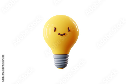 A Cheerful, Cartoonish Light Bulb Representing Ideas and Innovation isolated on transparent background
