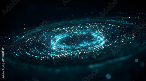 Abstract Glowing Circle Design With Teal Particles