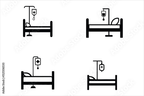 Hospital Bed Icons: IV Drip Set Collection for Medical Designs Vector illustration Set
