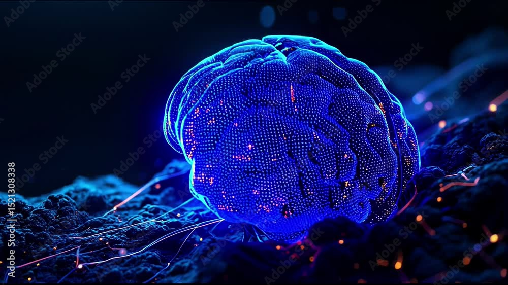 s a glowing blue brain on top of a pile of neurons Stock Video | Adobe ...