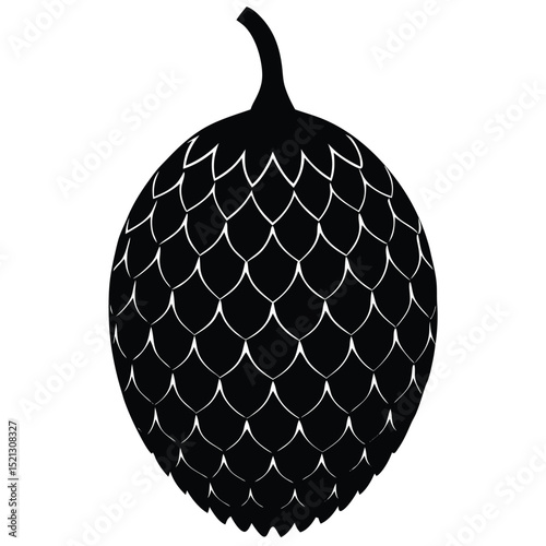 Elegant Black and White Vector Illustration of an Exotic Fruit with Scaled Texture Perfect for Design Projects