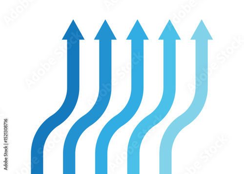 5 blue arrows going up represent business competition profit growth