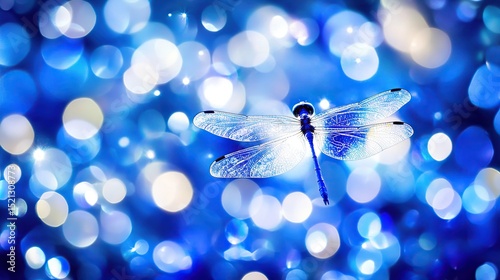 Blue Dragonfly bokeh background, nature,  festive design