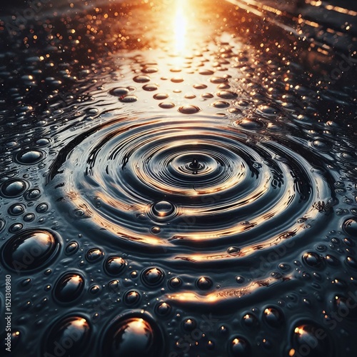 Rain puddle’s oil slicked surface