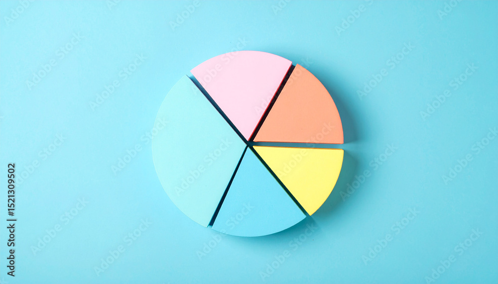 Fototapeta premium Top view pie chart with 5 segments, perfect for visual data representation and infographic use.