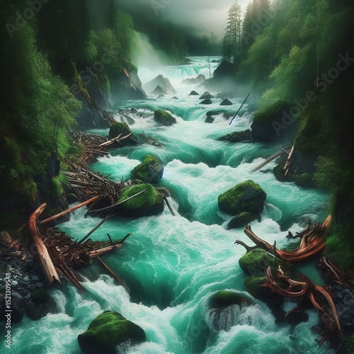 River rapids jade green whirlpools