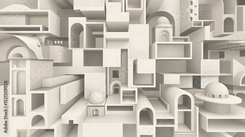 Abstract Architectural Design White Geometric Structures Building Blocks Modern Cityscape