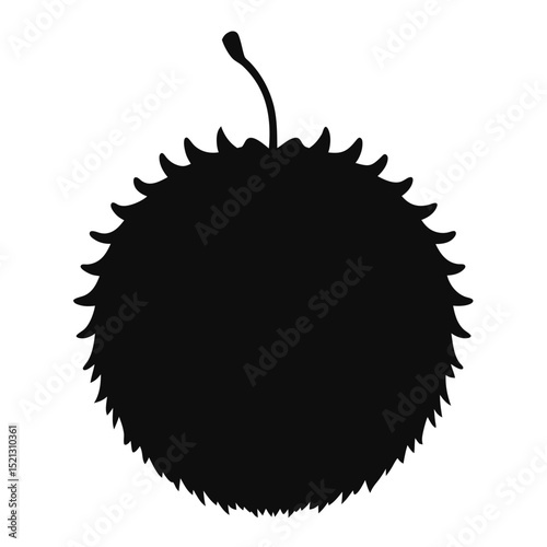 Bold Black Silhouette Vector Illustration of a Spiky Tropical Fruit, Ideal for Branding, Design Projects, and Digital Art