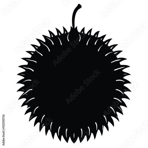 Vector Illustration of a Spiky Tropical Fruit  A Black and White Silhouette Graphic Design Element for Use in Prints, Websites, and More