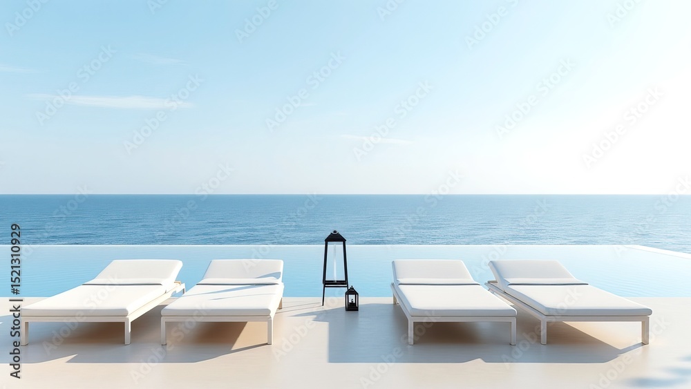 Fototapeta premium Serene Infinity Pool Overlooking the Tranquil Ocean Horizon