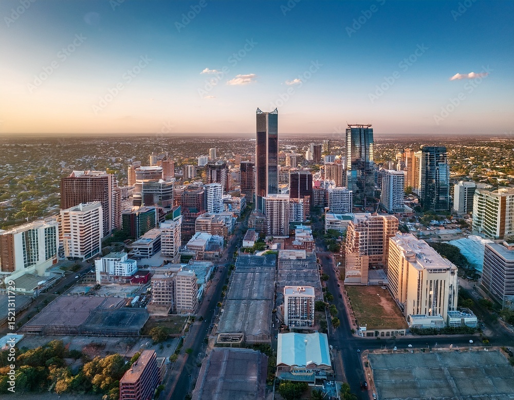 Obraz premium aerial view gaborone daytime cityscape in cbd area business financial district capital city of botswana