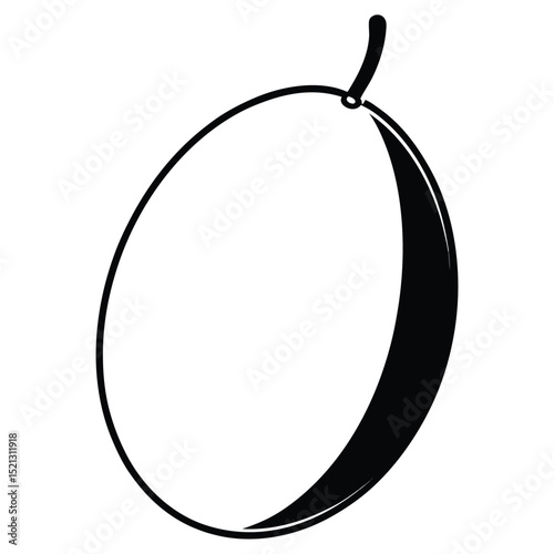 Vector Illustration of a Single Plum Fruit, Black and White, Simple Design, EPS Vector Graphic, Downloadable Plum Image, Perfect for Culinary Designs, Food Blogs, and More