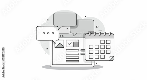 Digital communication interface with messages and calendar icon  