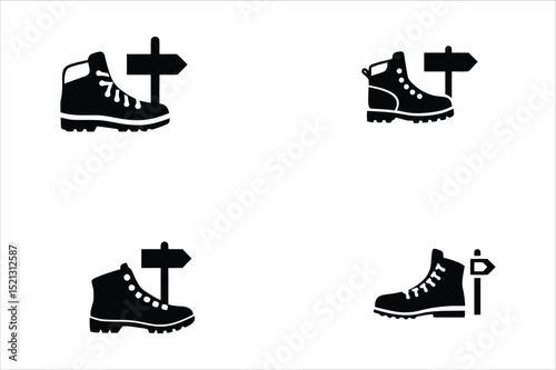 Hiking Boots & Trail Markers: Vector Icons for Adventure Vector illustration Set