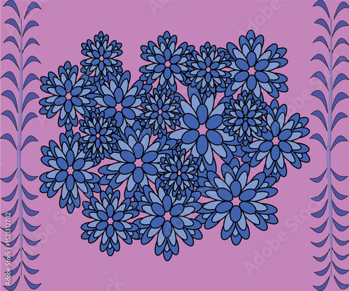seamless floral pattern, blue flowers on pink background 