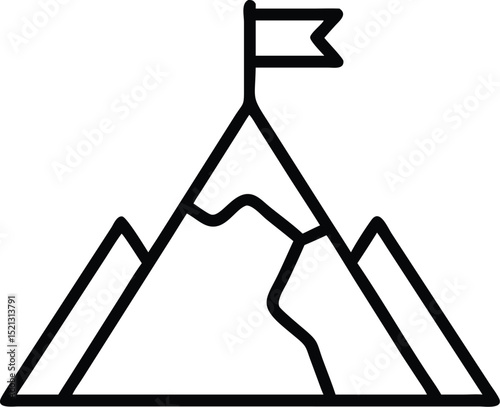Mountain peak with flag vector illustration achievement concept reaching goal success journey design