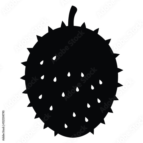 Black and White Vector Illustration of a Spiky Tropical Fruit, Possibly a Cherimoya or Soursop, Ideal for Culinary Designs and Branding