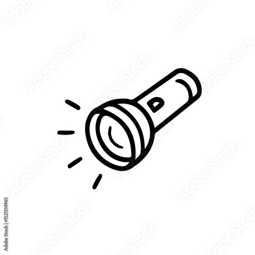 Vector illustration of a simple flashlight icon emitting light, perfect for technology, adventure, and outdoor design projects. Clean line art for user interface and infographics.