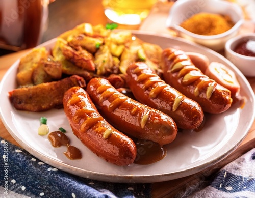 currywurst grilled and sliced sausage street food
