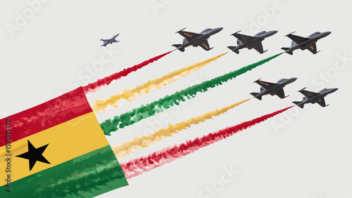 Ghana air force jets flying in formation with flag