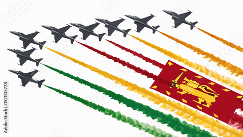 Sri lanka air force jets flying in formation with flag colors