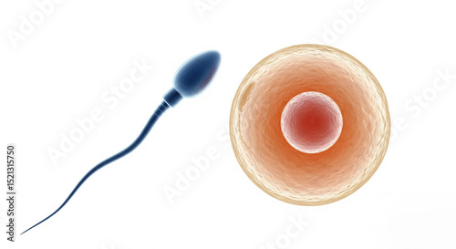 Sperm cell and ovum on white background. Concept of pregnancy planning and reproductive medicine