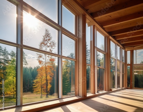 a series of large windows is being installed in strategic locations to maximize natural light and reduce the need for artificial lighting