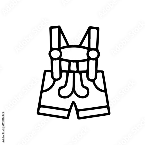 Black and white vector illustration of traditional lederhosen, emphasizing folk costume fashion. Perfect for cultural events, Oktoberfest promotions, and heritage-themed designs.