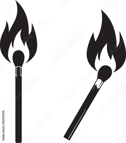 Burning matchstick vector illustration, fire flame graphic design template for logo and icon design