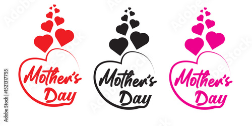 Mother’s Day Heart Badge – 3 Color Variations. A stylish and modern "Mother’s Day" heart badge in red, black, and pink color themes.