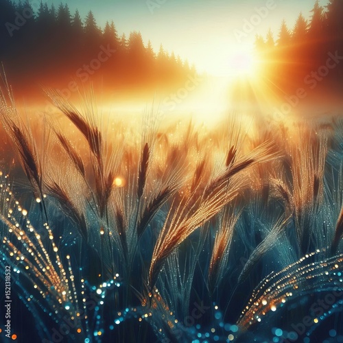 A field of grass sparkling with dew drops of liquid light