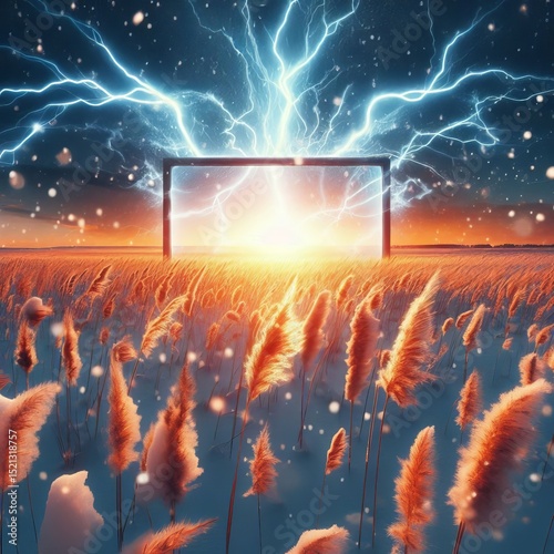 A field TV screen’s snow