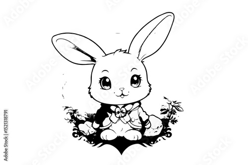 Black and White Cute Rabbit Character