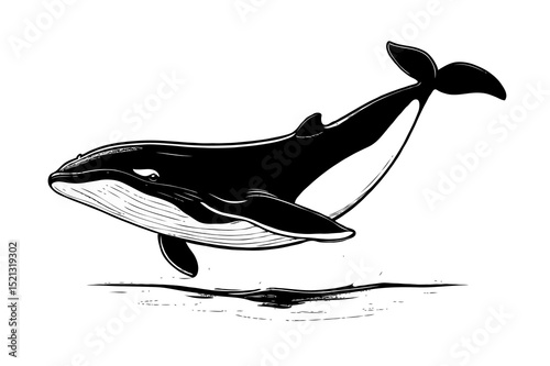 Dynamic Black and White Whale Illustration