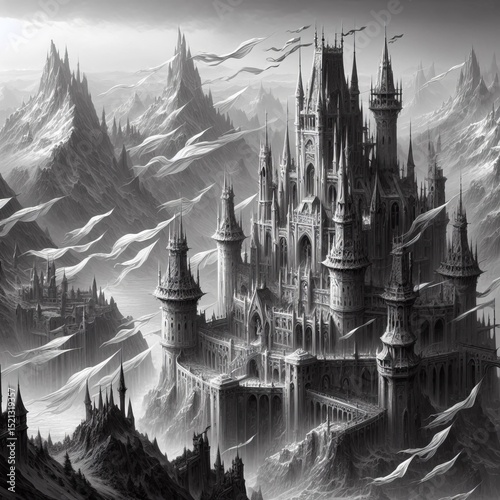 A fortress in monochrome winds