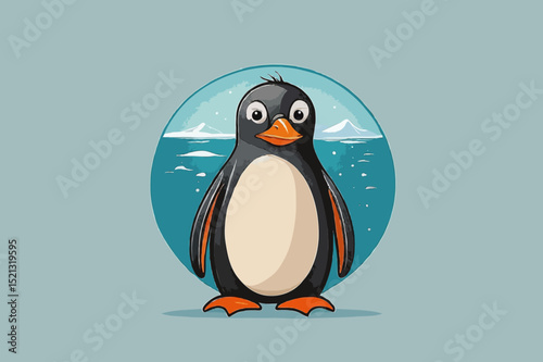 Cute Penguin in Icy Landscape
