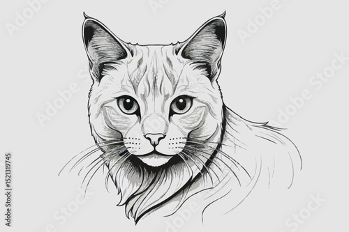 Expressive Cat Head Line Art