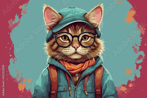 Hipster Cat with Glasses and Beanie