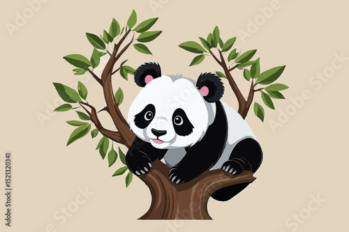 Adorable Panda Bear on Tree Branch