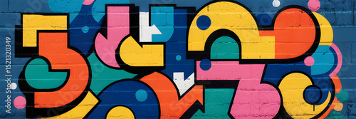 Vibrant Street Art Mural with Bold Geometric Shapes and Abstract Graffiti Style