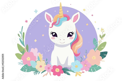 Cute Unicorn in Floral Frame