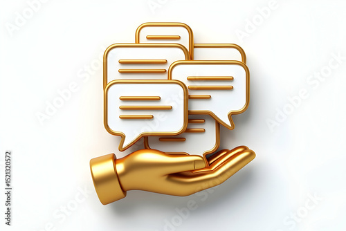Golden Hand Holding Multiple Chat Bubbles 3D Render