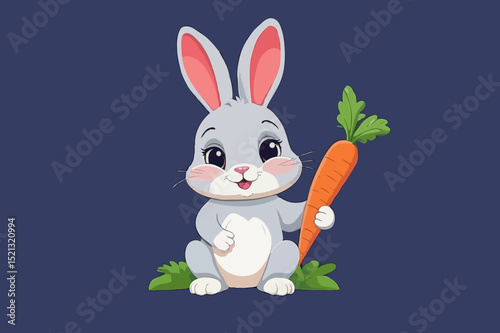 Cute Grey Bunny Holding Carrot