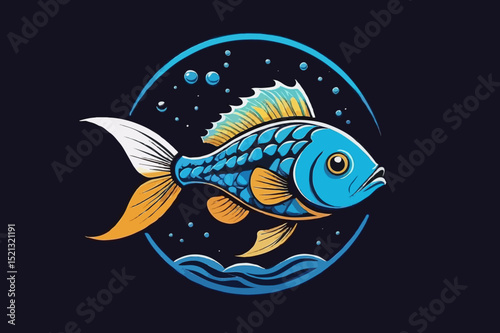 Vibrant Blue Fish in Water Circle