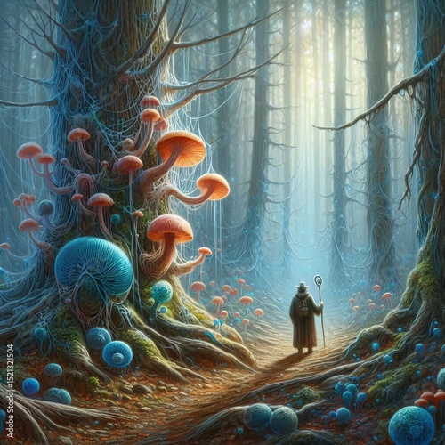 A sentient forest communicating through symbiotic fungi networks