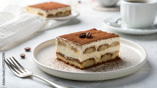  Italian Tiramisu Slice with Cocoa Dusting and Coffee Beans