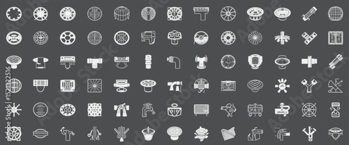 a grid of 50 meticulously designed icons, each representing different components of drainage systems