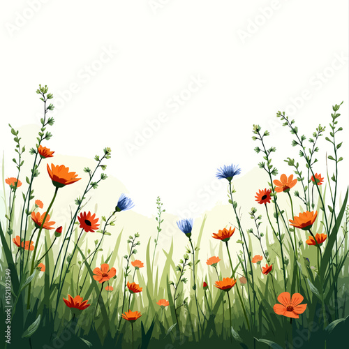 vibrant field of flowers illustration lush green meadow
