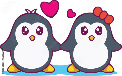 Cute penguin couple in love.