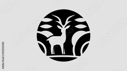 Logo Graceful Gazelle Silhouette with Curved Horns, Tensed Legs, and Sunset Glow